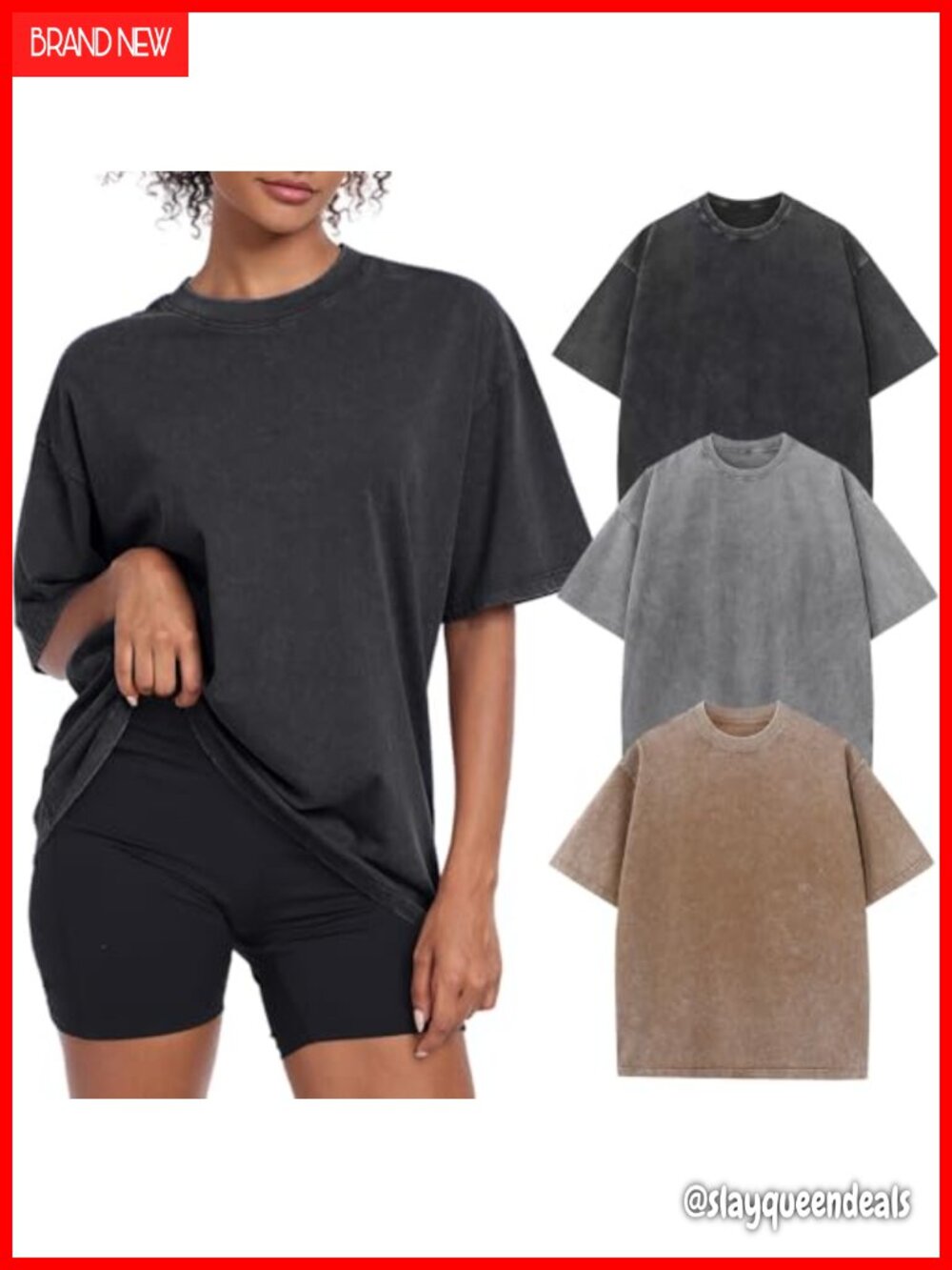 Oversized Acid Washed Cotton Tee Baggy Vintage Boyfriend T-Shirt